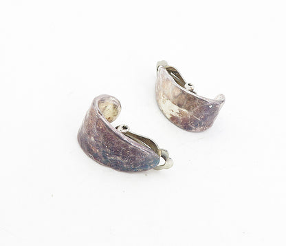 BAT AMI ISRAEL 925 Silver  Vintage Hammered Non Pierce Drop Earrings  EG4310