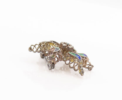 925 Sterling Silver Vintage Brooch Pin Brutalist Enameled Topaz Flower  BP10863
