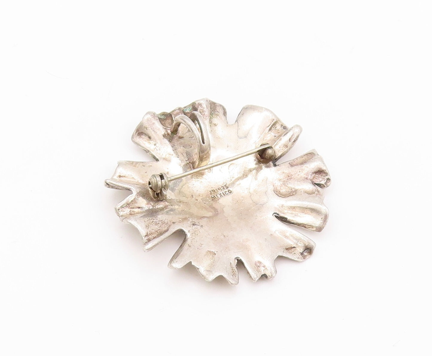 925 Sterling Silver Vintage Brooch Pin MEXICO Brutalist Carved Flower  BP11173