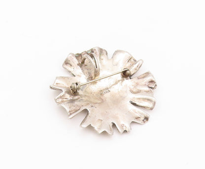925 Sterling Silver Vintage Brooch Pin MEXICO Brutalist Carved Flower  BP11173