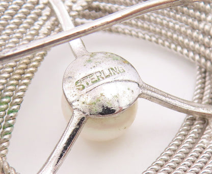 925 Sterling Silver Vintage Brooch Pin Pearl Textured Mesh Wire Swirl  BP12648