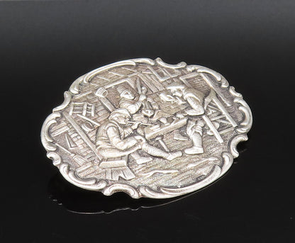 925 Sterling Silver  Vintage Dutch Men At Bar Scenery Brooch Pin  BP10057