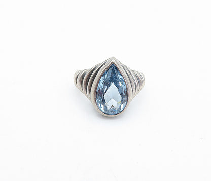 ESPO 925 Silver  Vintage Tear Drop Blue Topaz Cocktail Ring Sz 5  RG3906