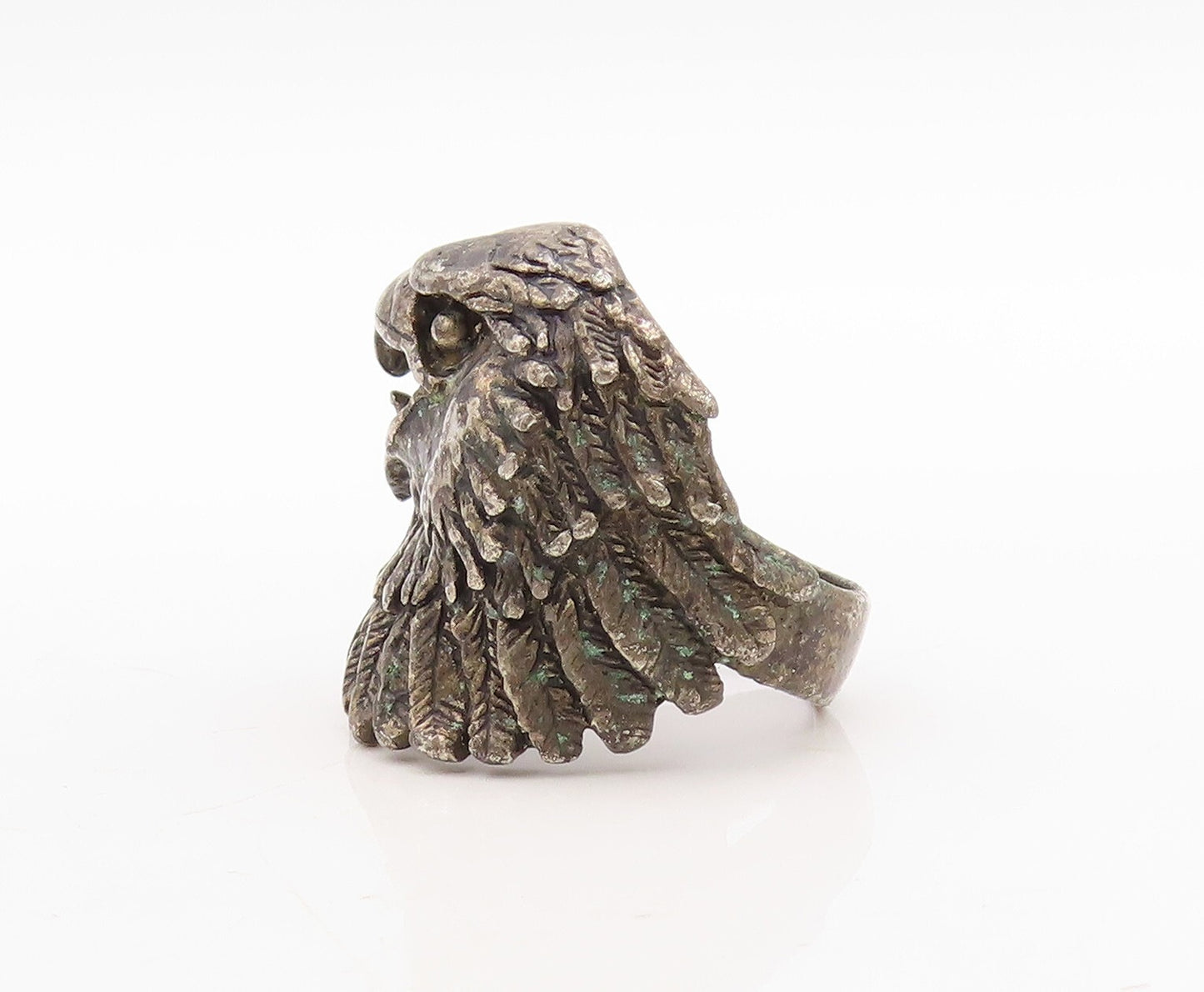 925 Sterling Silver Vintage Ring G & S Dark Tone Carved Eagle  Sz 7.5  RG31651