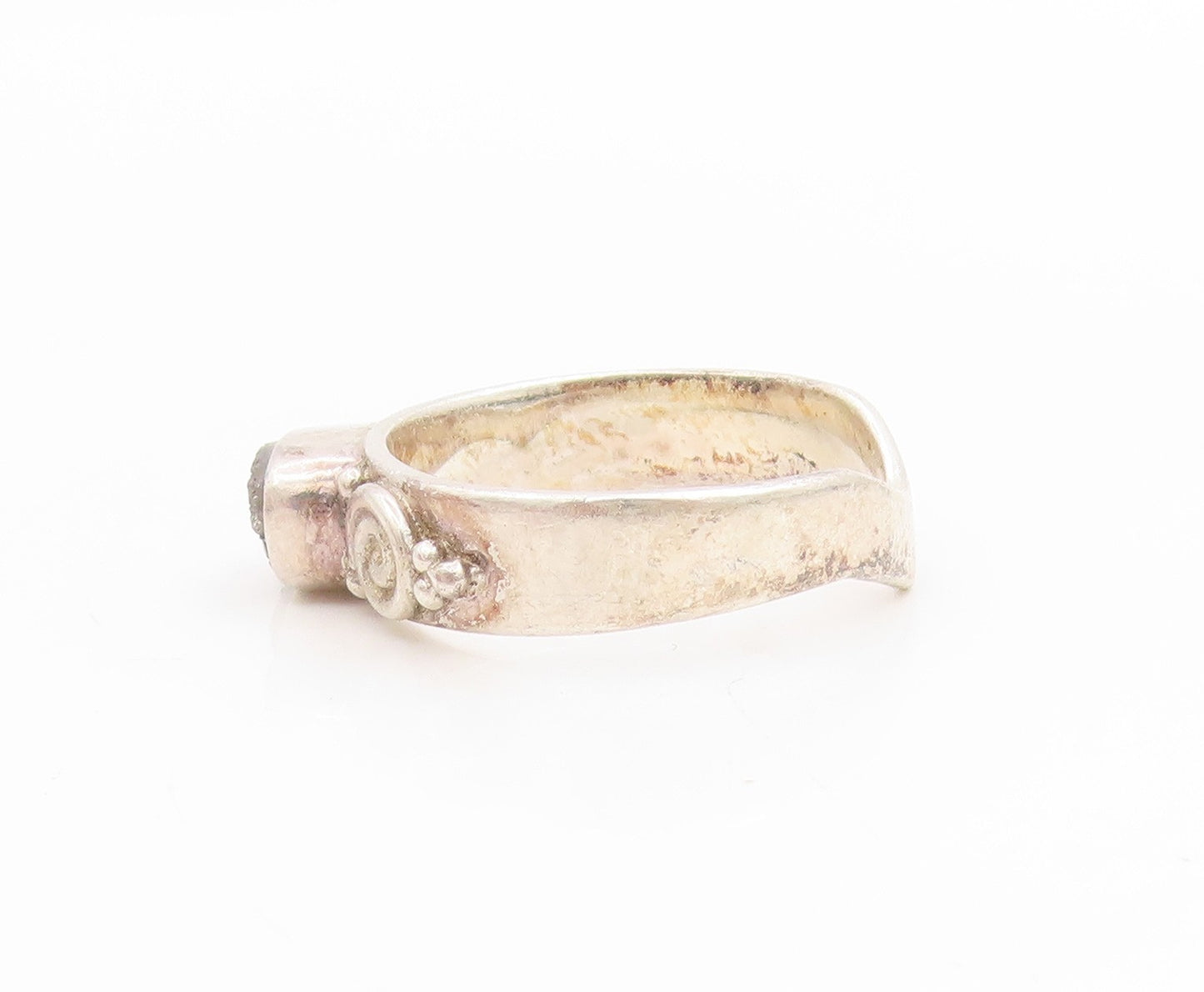 925 Sterling Silver Vintage Ring SAJEN Drusy Quartz Scrollwork  Sz 8  RG34686
