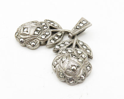 925 Sterling Silver  Vintage Sparkling Double Flower Motif Pendant  PT8096
