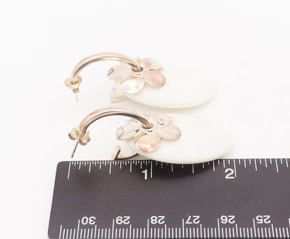 925 Sterling Silver Vintage Earrings PAOLA VALENTINI Flower Gemstone  EG12949