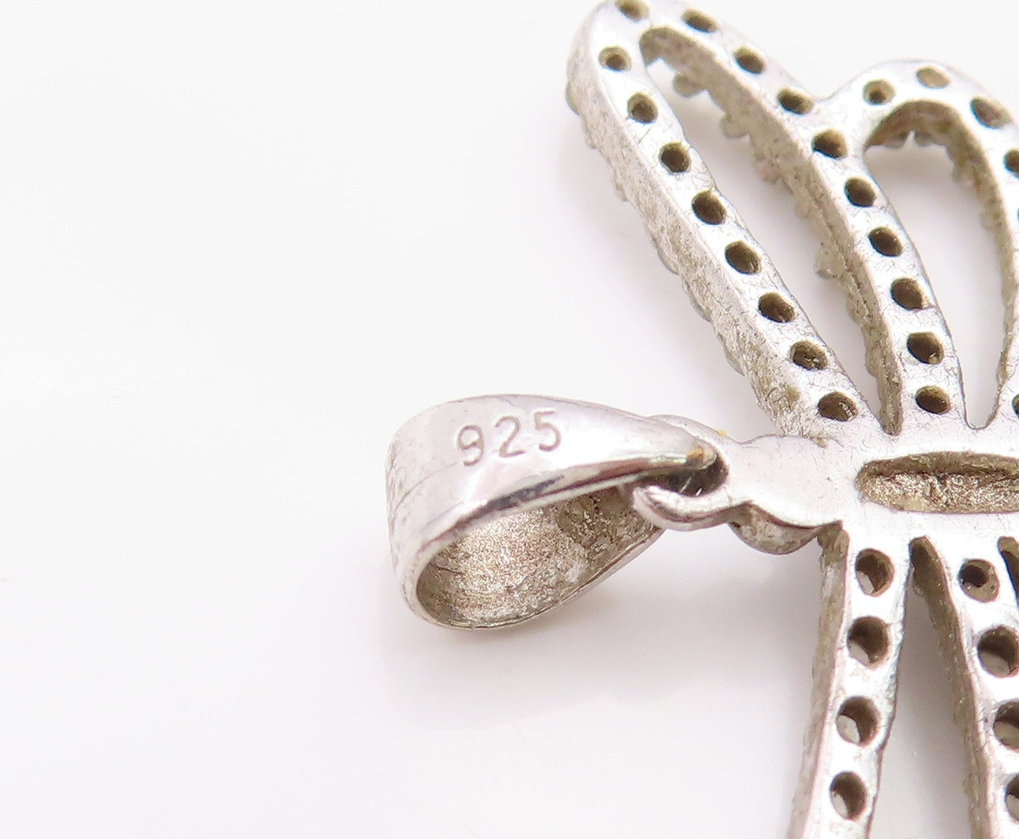 925 Sterling Silver  Vintage Shiny Topaz Dragonfly Motif Pendant  PT19471