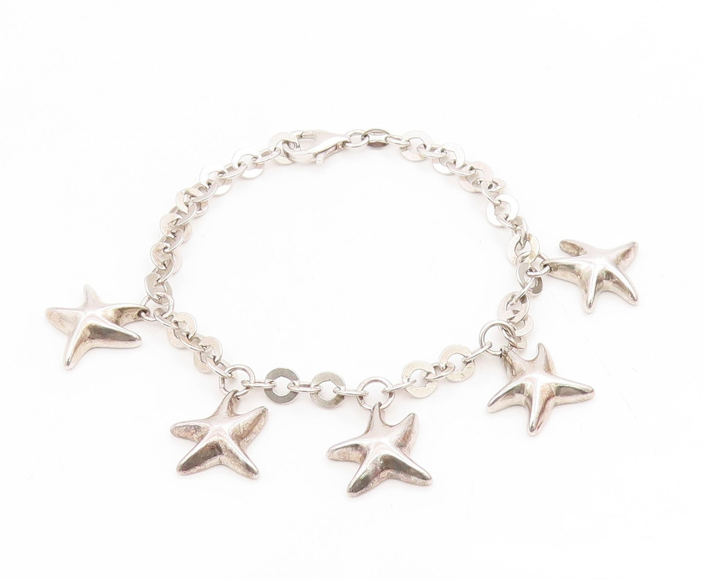 925 Sterling Silver Vintage Bracelet Celestial Dangling Star Charm Link  BT11670