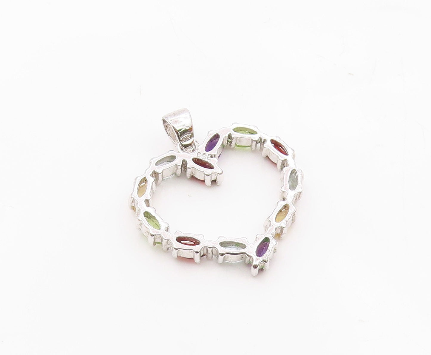 925 Silver  Vintage Marquise Peridot & Multi Stone Love Heart Pendant  PT21156