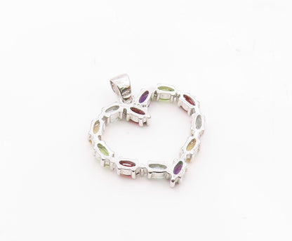 925 Silver  Vintage Marquise Peridot & Multi Stone Love Heart Pendant  PT21156