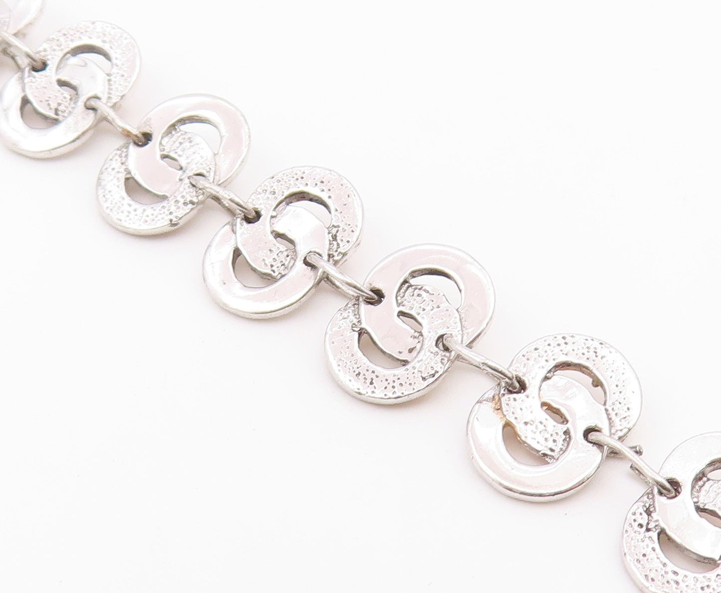 925 Sterling Silver Vintage Bracelet Two Tone Interlocking Circles Link  BT12200