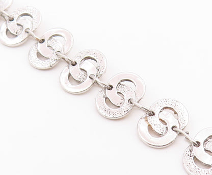 925 Sterling Silver Vintage Bracelet Two Tone Interlocking Circles Link  BT12200