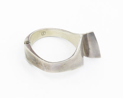 MEXICO 925 Sterling Silver  Vintage Shiny Bypass Hinge Bangle Bracelet  BT5697