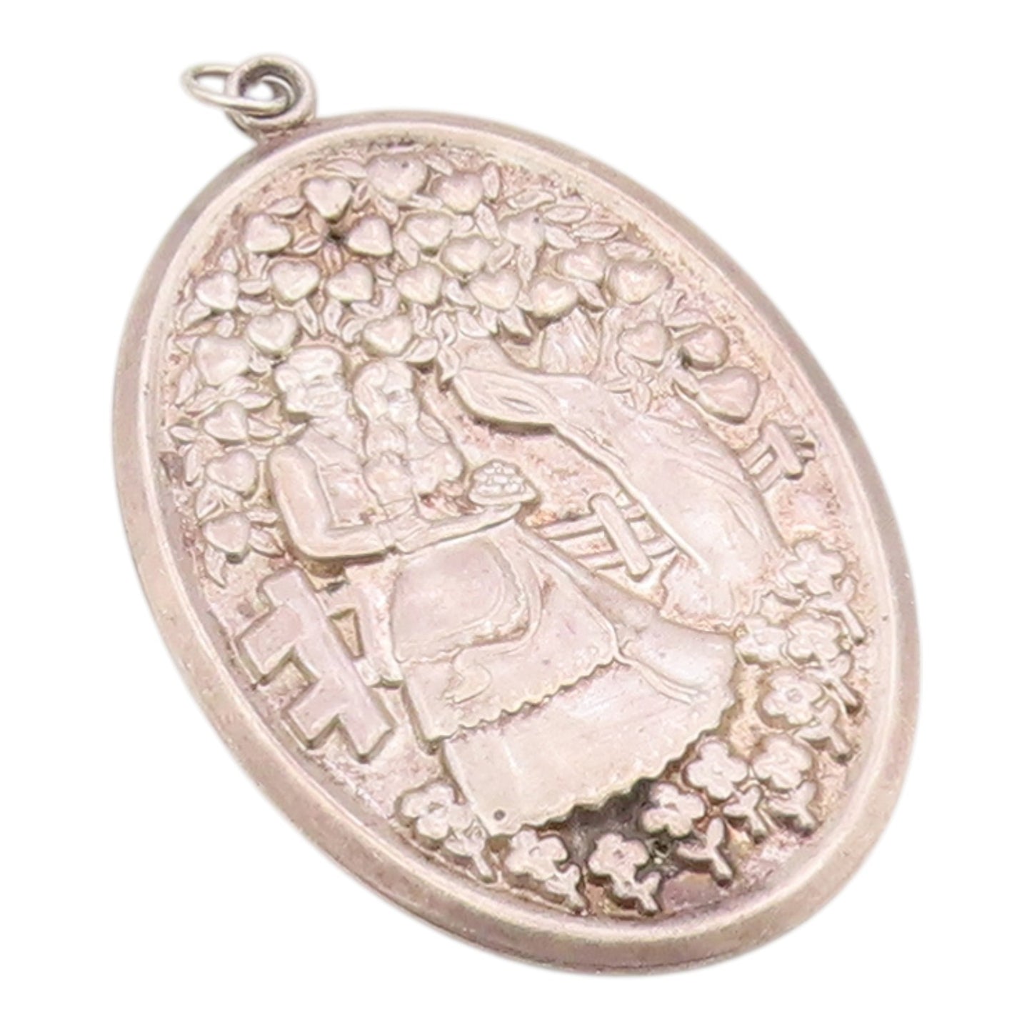 925 Sterling Silver Vintage Pendant Courting Couple & Love Heart Tree   PT26320