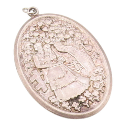 925 Sterling Silver Vintage Pendant Courting Couple & Love Heart Tree   PT26320