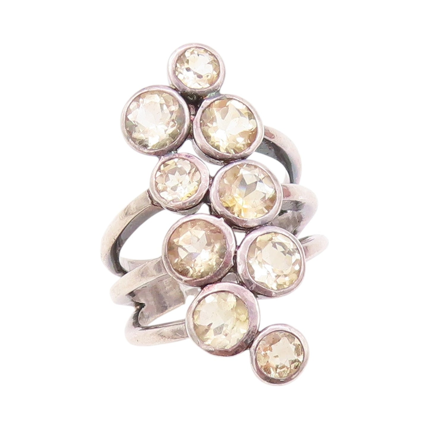 925 Sterling Silver Vintage Ring Cutout Band Round Topaz  Sz 7  RG32519