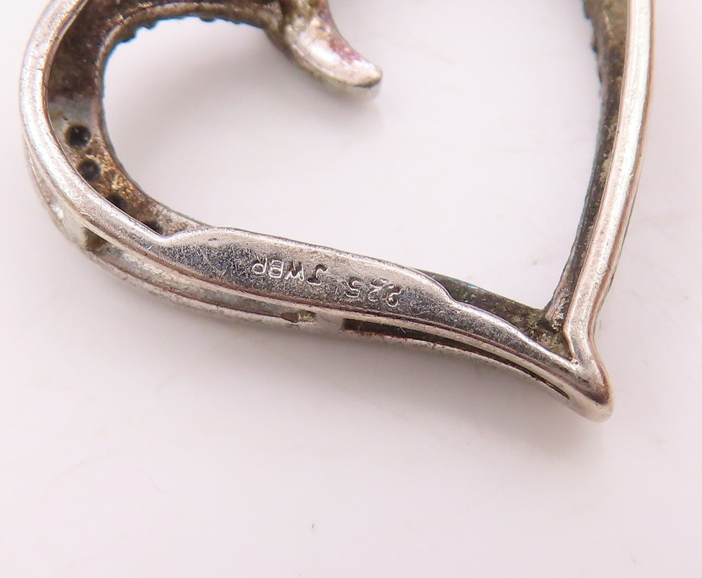 925 Silver  Vintage Genuine Black & White Diamonds Love Heart Pendant  PT10969