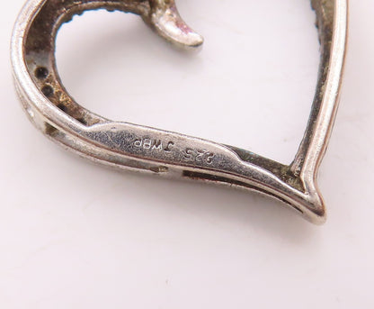 925 Silver  Vintage Genuine Black & White Diamonds Love Heart Pendant  PT10969