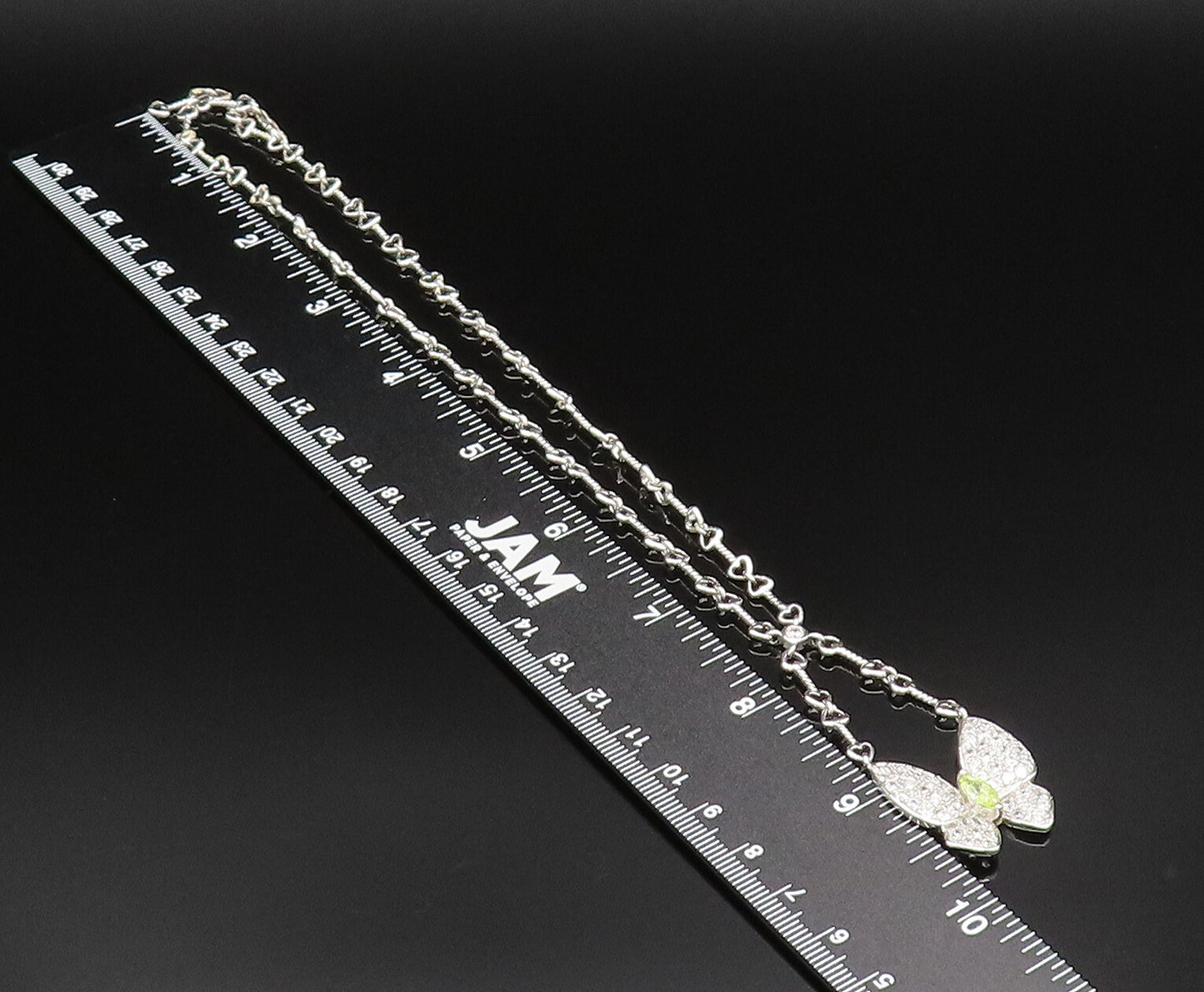 925 Silver  Vintage Peridot & Cubic Zirconia Butterfly & Heart Necklace NE3904