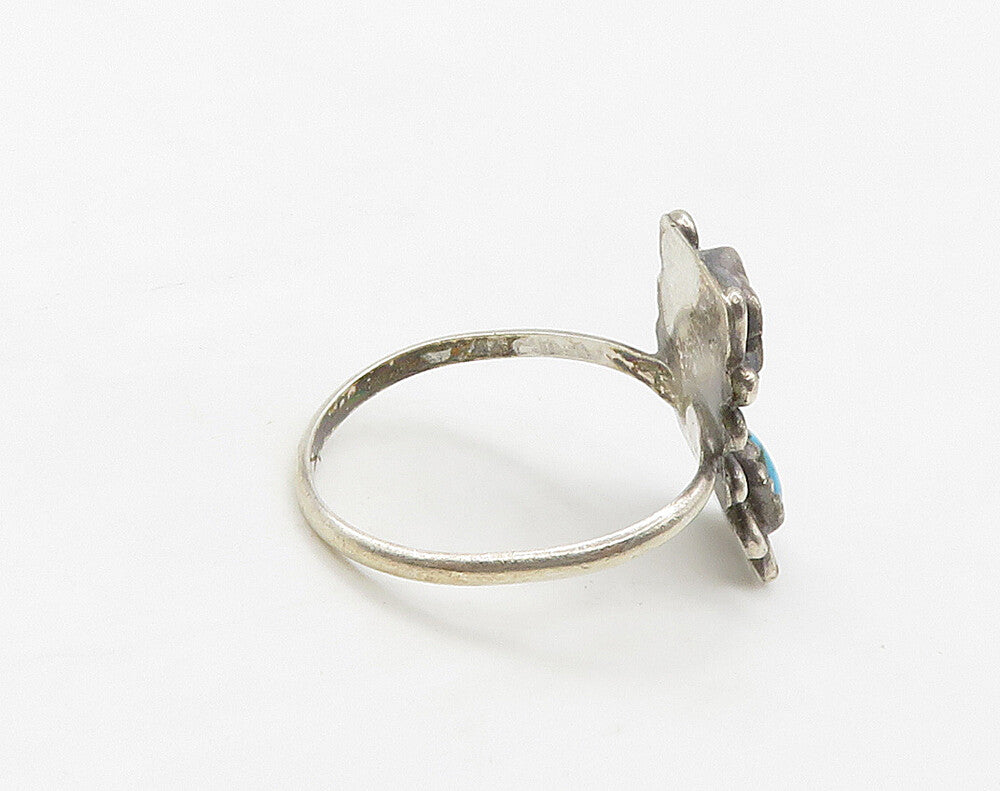 925 Sterling Silver  Vintage Turquoise Swirl Detail Band Ring Sz 6  RG16258