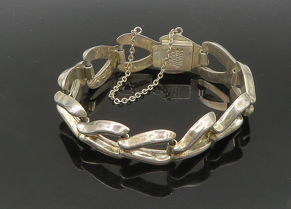 MEXICO 925 Sterling Silver  Vintage Shiny Wishbone Link Chain Bracelet  BT8446