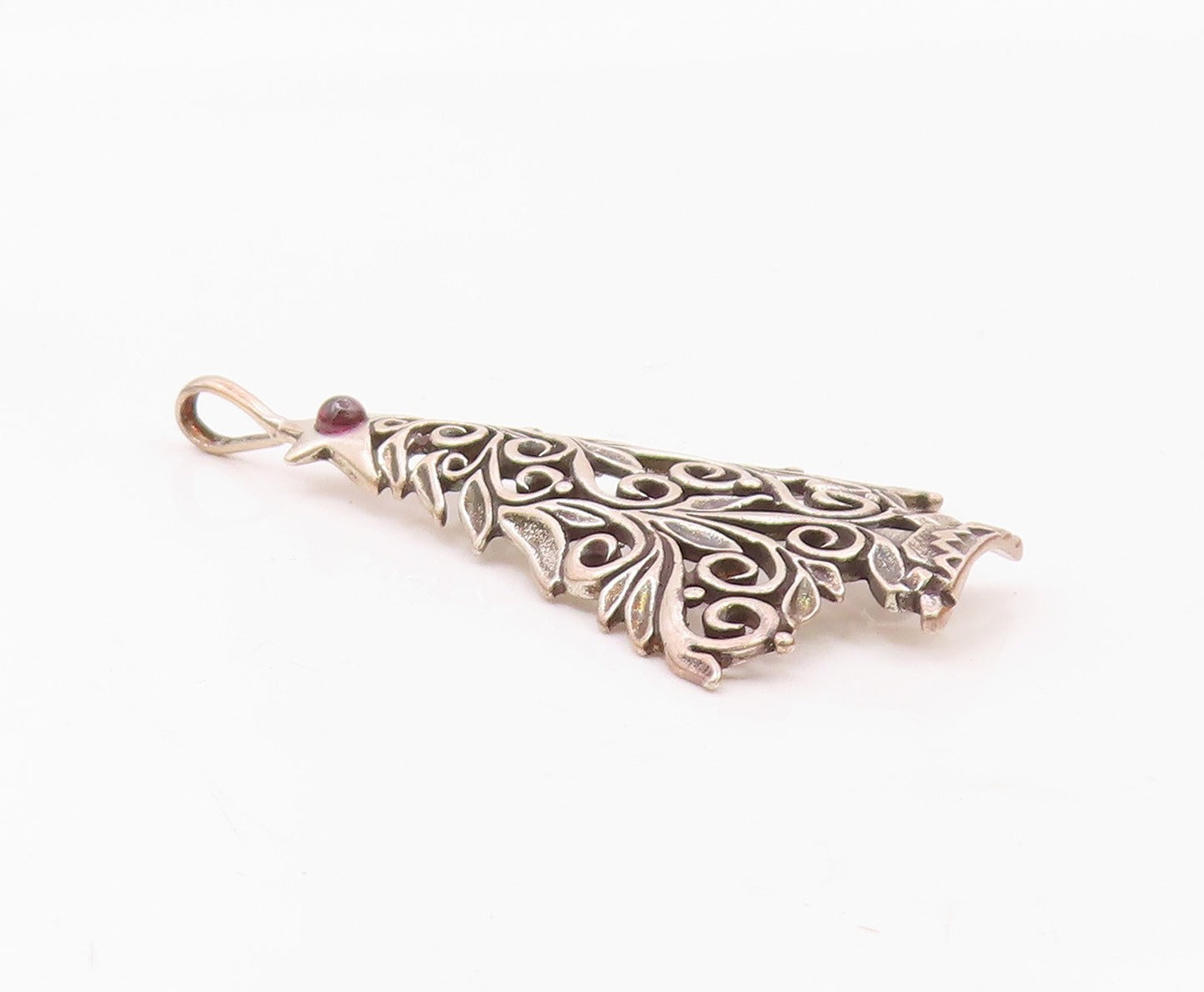JEZ 925 Silver  Vintage Openwork Tourmaline Christmas Tree Pendant  PT21474