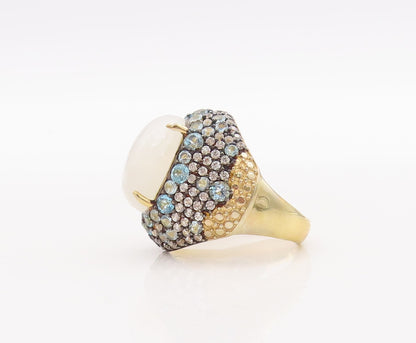 925 Sterling Silver Vintage Ring Gold Plated Gemstone & Topaz  Sz 7  RG29823