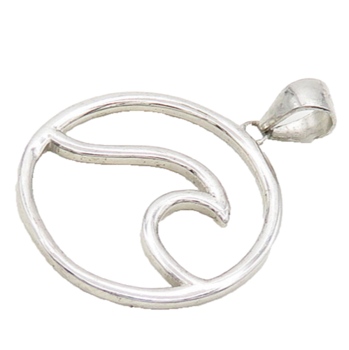 925 Sterling Silver  Vintage Shiny Smooth Ocean Wave Circle Pendant  PT15487