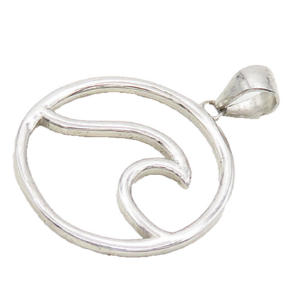 925 Sterling Silver  Vintage Shiny Smooth Ocean Wave Circle Pendant  PT15487