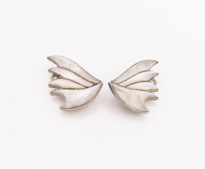 925 Sterling Silver Vintage Earrings Mother Of Pearls Cutout Wings  EG13101