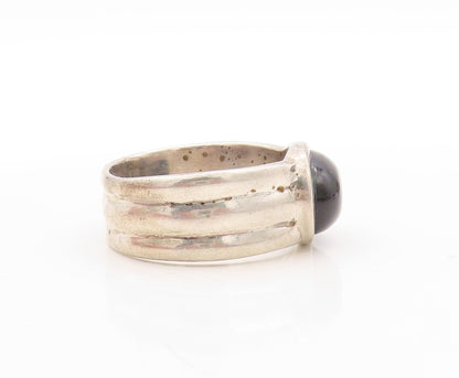 925 Sterling Silver Vintage Ring Carved Band Cabochon Oval Onyx  Sz 12.5 RG31443