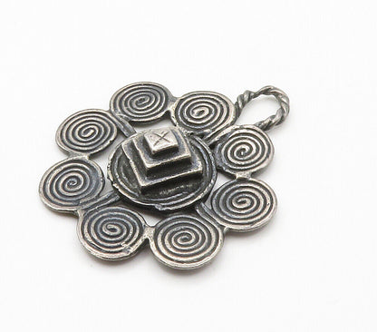 925 Sterling Silver  Vintage Oxidized Swirl Flower Motif Pendant  PT11902