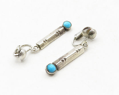 NAVAJO 925 Silver  Vintage Petite Turquoise Non Pierce Drop Earrings  EG6581