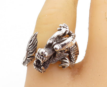925 Sterling Silver  Vintage Dragon Head & Tail Motif Band Ring Sz 7  RG7345