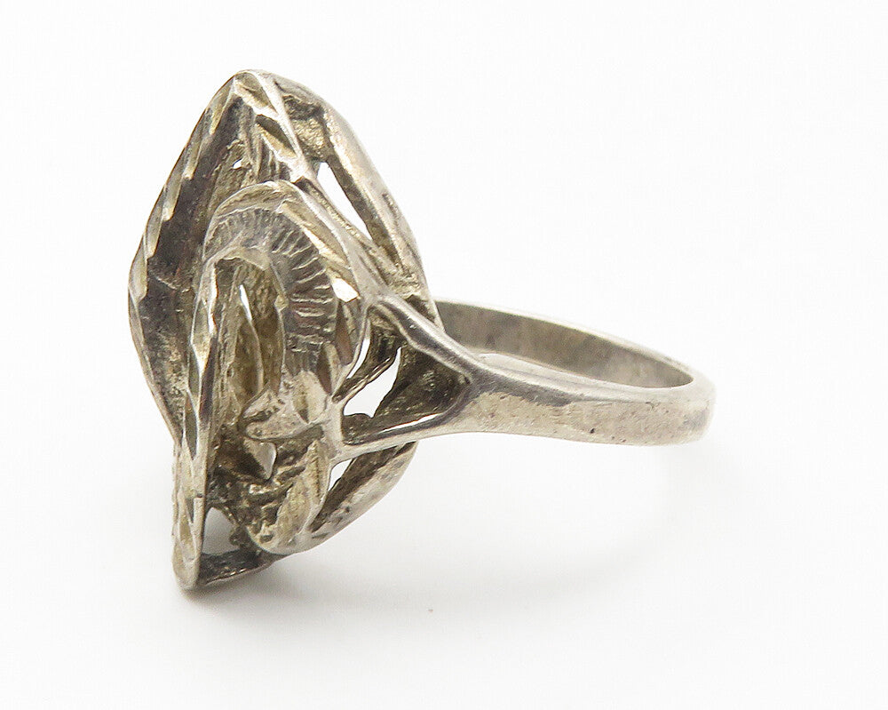 925 Sterling Silver  Vintage Dark Tone Diamond Cut Band Ring Sz 6  RG11424