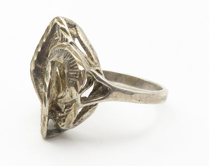 925 Sterling Silver  Vintage Dark Tone Diamond Cut Band Ring Sz 6  RG11424