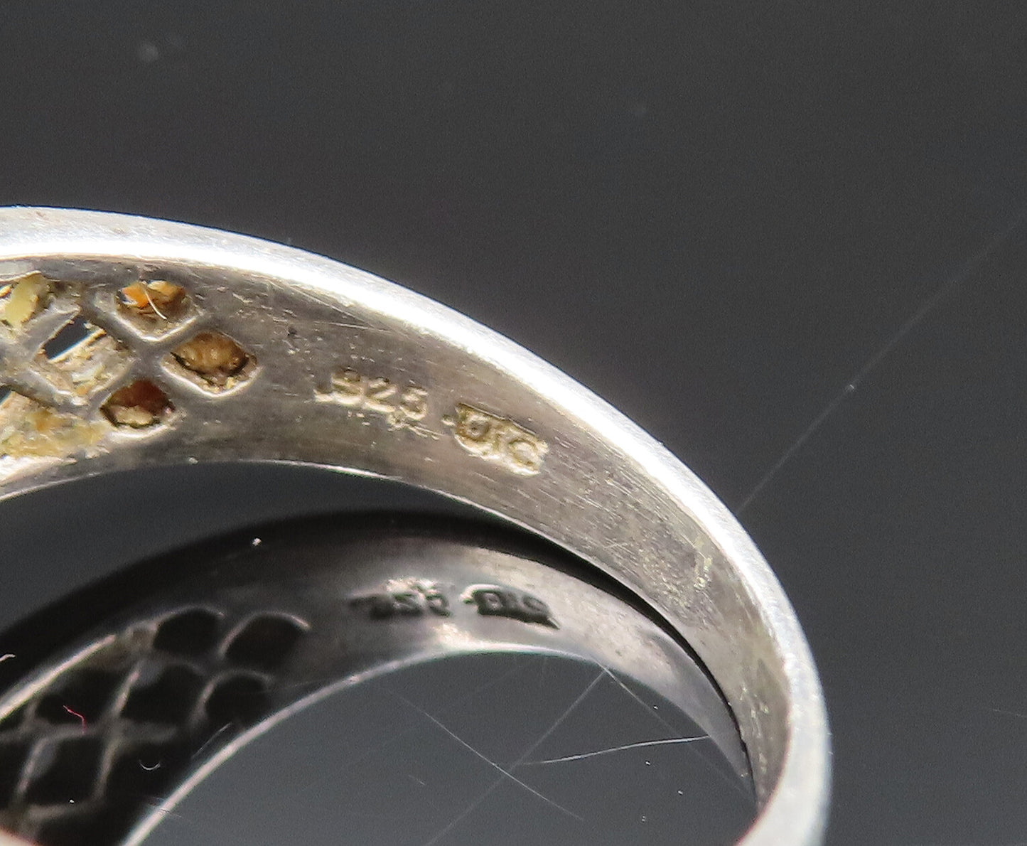 925 Silver Vintage Square Smoky Quartz Open Pattern Band Ring Sz 7.5  RG25394