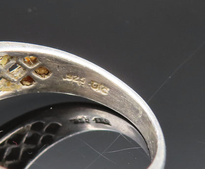 925 Silver Vintage Square Smoky Quartz Open Pattern Band Ring Sz 7.5  RG25394