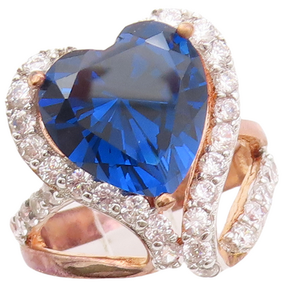 925 Sterling Silver Vintage Ring Rose Gold Plated Sapphire & CZ  Sz 7  RG30773