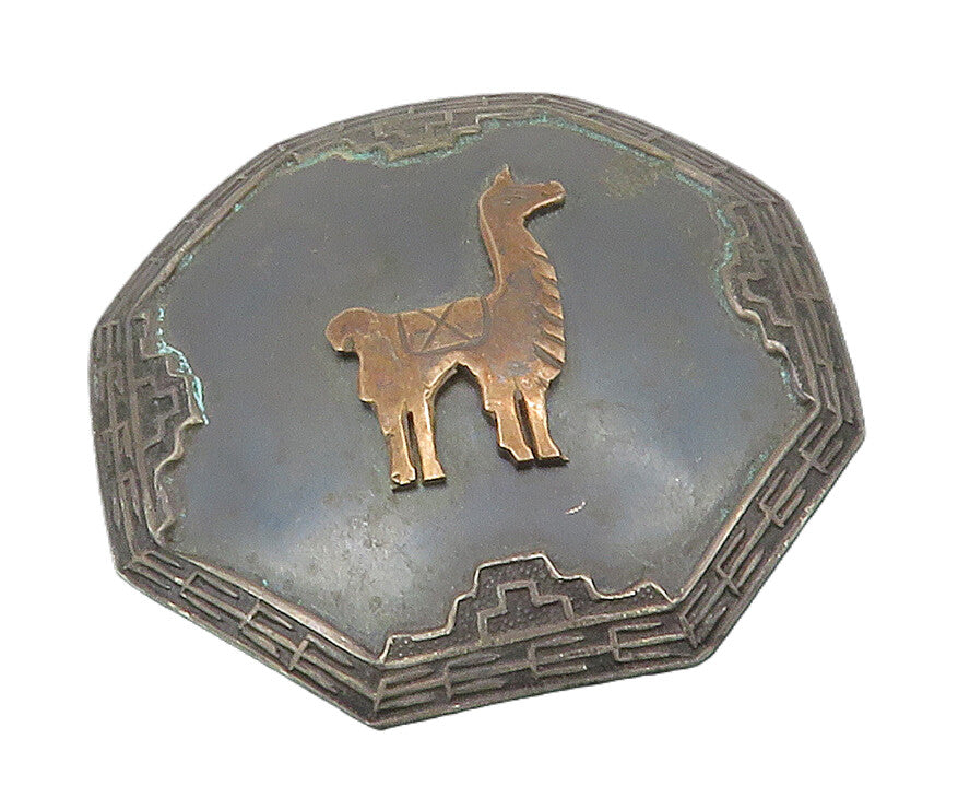 925 Silver & 18K GOLD  Vintage 2 Tone Alpaca Animal Motif Brooch Pin  BP5237