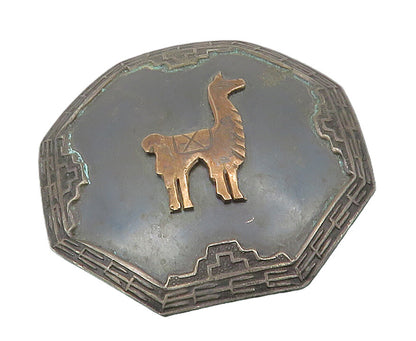 925 Silver & 18K GOLD  Vintage 2 Tone Alpaca Animal Motif Brooch Pin  BP5237