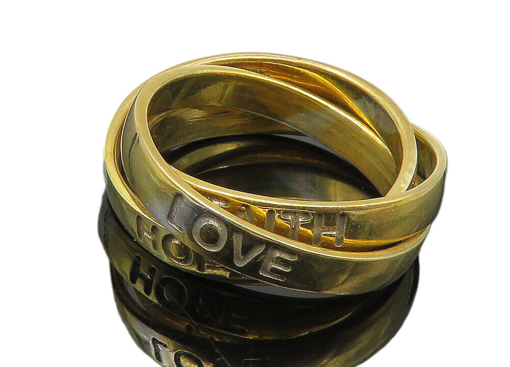 925 Sterling Silver  Vintage Love Hope Faith Stamped Rolling Ring Sz 7 RG10410