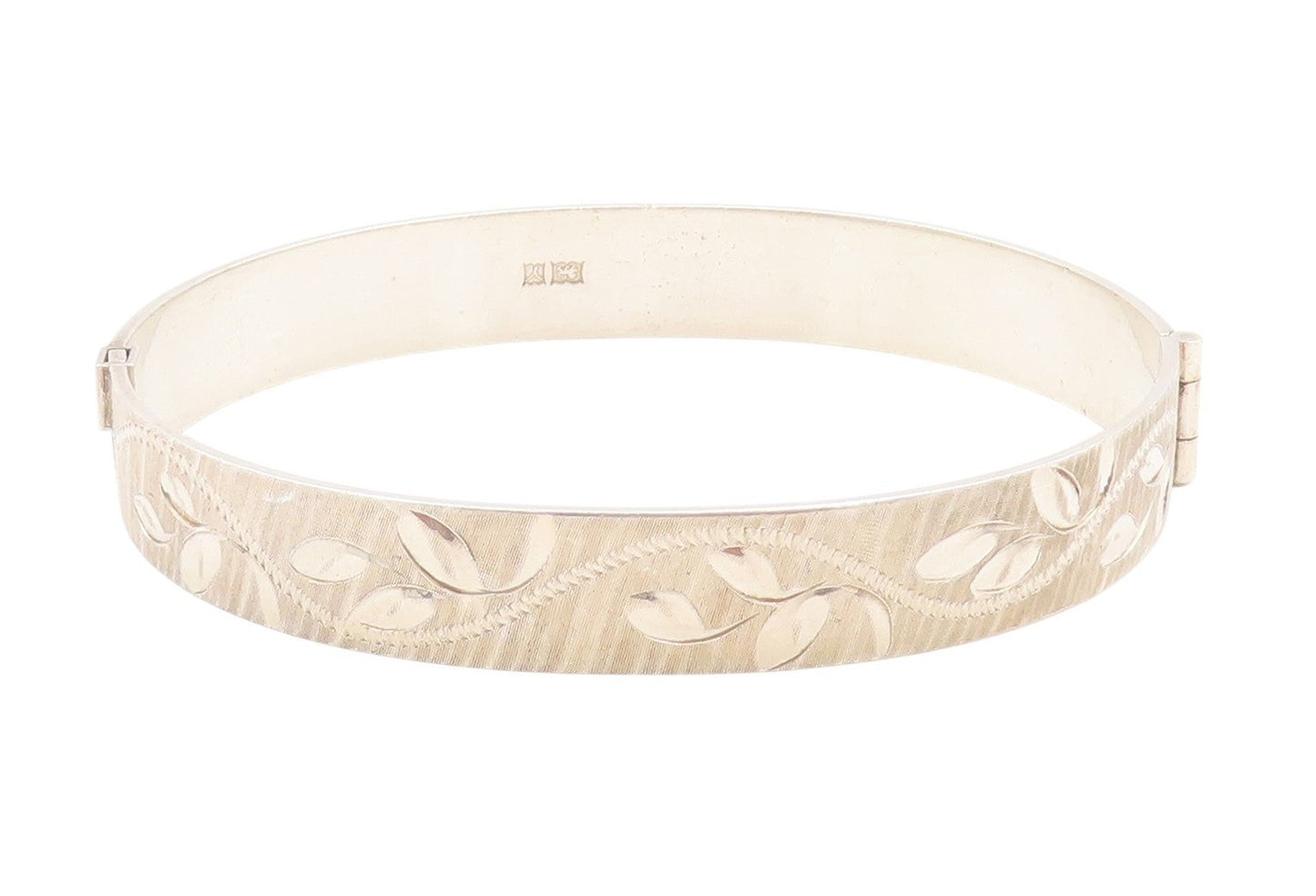 925 Sterling Silver Vintage Bracelet Hinged Floral Carved Bangle   BT11265