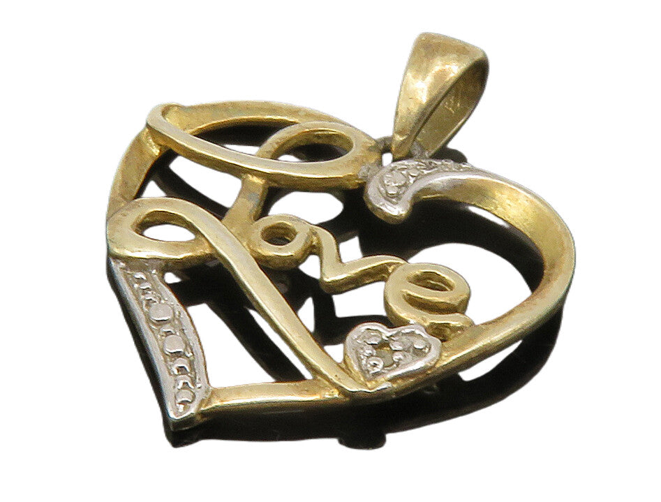 925 Sterling Silver  Vintage Genuine Diamond 2 Tone Love Heart Pendant PT10868