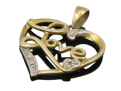 925 Sterling Silver  Vintage Genuine Diamond 2 Tone Love Heart Pendant PT10868