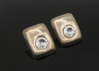 MEXICO 925 Sterling Silver Vintage Cubic Zirconia Square Drop Earrings EG10511