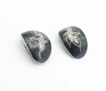 SIAM 925 Sterling Silver  Vintage Niello Dancer Non Pierce Earrings  EG2581