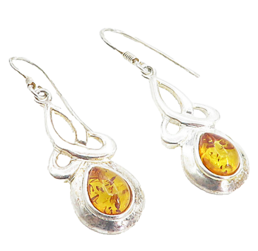 925 Sterling Silver  Cabochon Cut Amber Celtic Knot Dangle Earrings  EG3793
