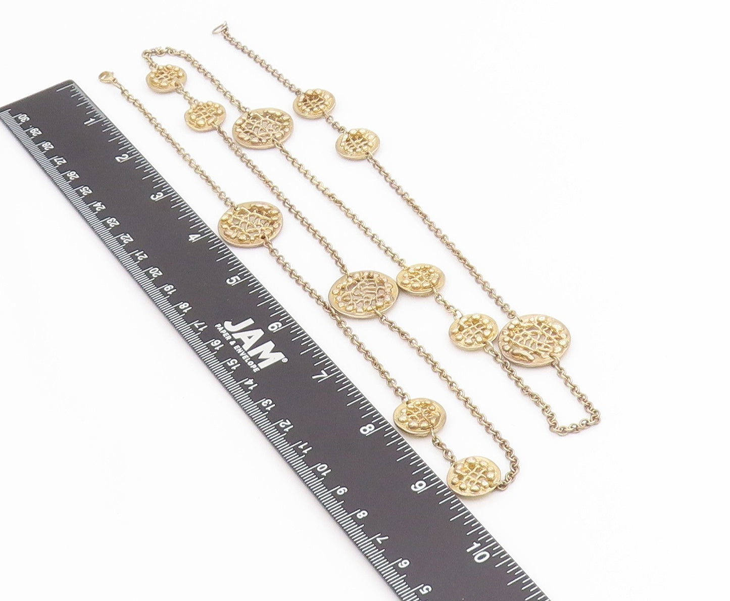 925 Sterling Silver Vintage Necklace Intricate Openwork Disc Long Chain  NE4717